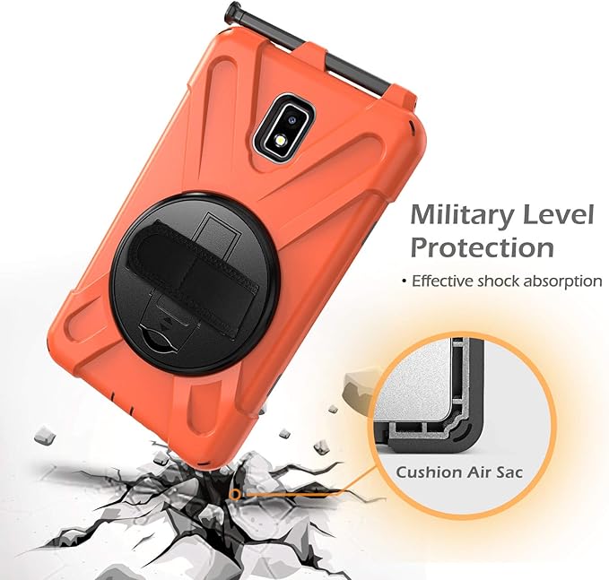 Case for Samsung Galaxy Tab Active 2 8.0 T390 T395 T397 Military Grade [15 ft Drop Tested] Full-Body Shockproof Protective Cover with 360° Rotation Stand Hand Strap &amp Pencil Holder