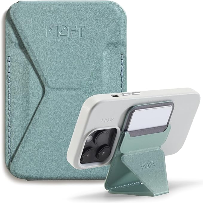 MOFT MagSafe Wallet for iPhone 15/14/13/12 Series Strong Magnetic Phone Card Holder Fit 2 Cards &amp 3 Viewing Angles &amp Stain-Resistant Vegan Leather Phone Stand Seafoam