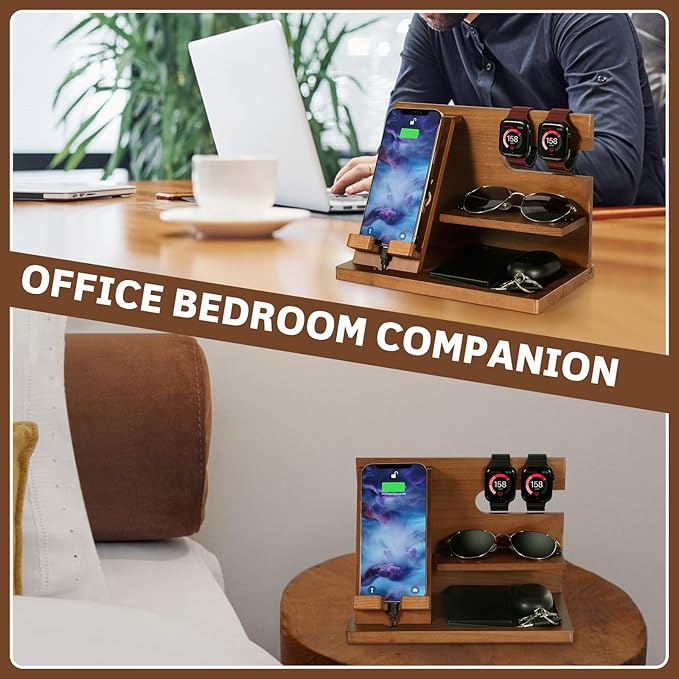 Fathers Day for Dad Dad Birthday Gifts Wood Phone Docking Station Nightstand Organizer Gifts for Dad Christmas Father's Day Dad Gifts from Daughter Son Organiser Birthday Presents for Dad