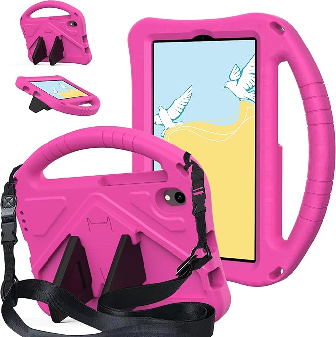 Compatible with Walmart Onn 11 Inch Pro 2024 Model 100146660 Lightweight Soft EVA Bumper Case with Adjustable Strap Stand &amp Handle Drop Protection Case for Kids (Pink)