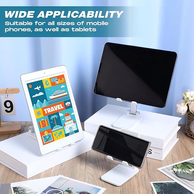 12 Pcs Cell Phone Stand for Desk Phone Holder Stand Foldable Angle Height Adjustable Portable Holder Tablet for Office Travel Photography (White)