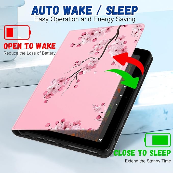 for Amazon Kindle Fire HD 8/8 Plus Tablet Case 10th/12th Generation for Women Girls Folio Cover Cute Fashion Design Girly Floral Flower Kawaii Pretty Unique Cases for Kindle Fire Case 8 Inch