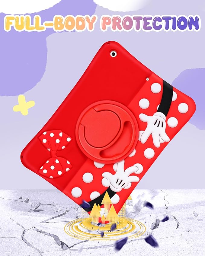 Cute Case for iPad 9th/8th/7th Generation - Silicone 3D Design for Girls Women Teens Girly Kawaii Funny Cartoon Soft Stand for iPad Case 9th/8th/7th Generation with Lanyard 10.2 InchRed