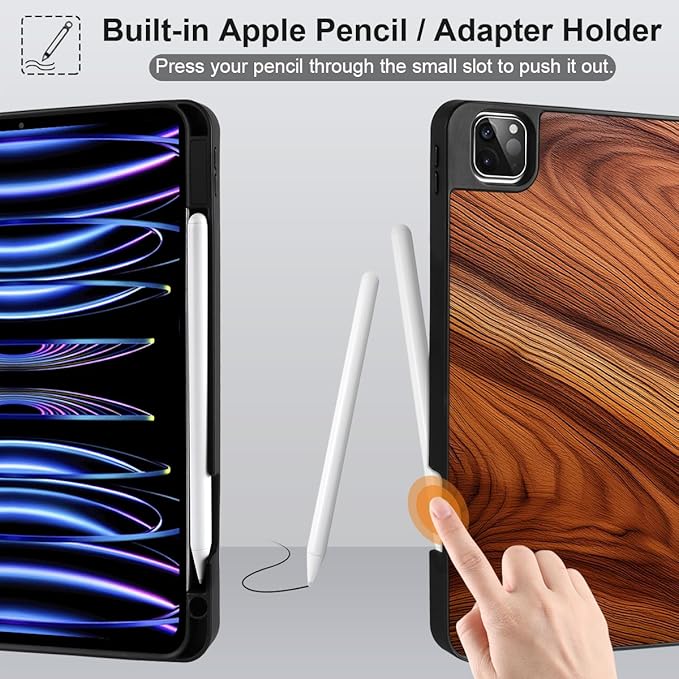 MEEgoodo for iPad Pro 12.9 Case M2 6th/5th/4th/3rd Generation 2022 2021 2020 2018 with Pencil Holder Tablet Cover with Soft TPU Back Shell Tree Rings