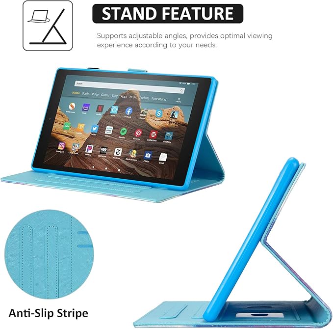 Dteck Folio Case for All-New Fire HD 10 Tablet (9th/7th/5th Generation 2019/2017/2015 Release) - Premium Leather Smart Stand Cover with Auto Wake/Sleep for Kindle Fire HD 10.1 Inch Chill Sea