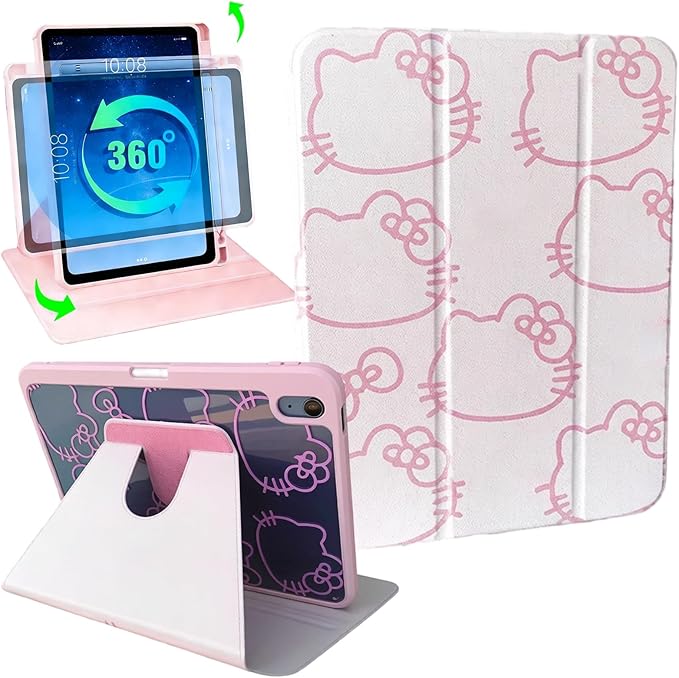 Cute Girly iPad Case with Rotating Stand Compatible with iPad (A16) 11th Generation 11 Inch 2025 &amp iPad 10th Gen 10.9 Inch 2022 Protective Folio Tablet Cover for Women Girls Teens Kids (Cute Cate