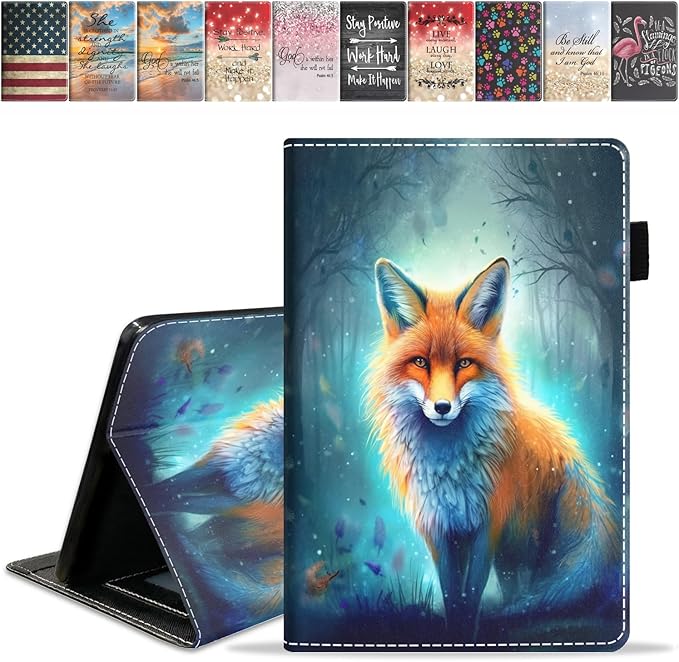 Case for Amazon Kindle Fire 7 Tablet (7 9th/7th Generation 2019/2017 Release) Slim PU Leather Cover with Card Slot &amp Auto Wake/Sleep Jungle Fox
