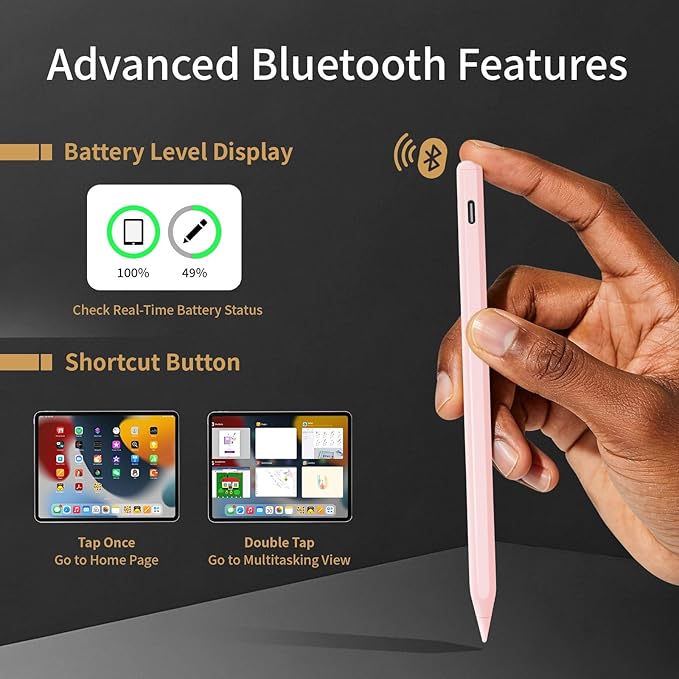 Apple Pencil : Fast Charging Palm Rejection Tilt Sensitive Pixel Precision Good for iPad 6-11 Generation iPad Pro 11/12.9/M4/M5 iPad Air 3/4/5/M2/M3iPad mini 6/5 Pink