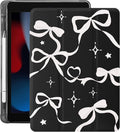 Idocolors Case for iPad 11 inch (A16 Chip) 2025 Generation 11th / iPad 10.9 inch 2022 10th Gen Built-in Pencil Holder with Soft TPU Shockproof Back Shell Auto Wake/Sleep White Ribbon Bow-Black