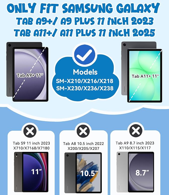 OKP Case for Samsung Galaxy Tab A9+ Plus 11 Inch 2023/ A11 Plus 2025 Shockproof Rugged 11 Galaxy A9+/ A11+ Tablet Protective Cover with Built-in Screen Protector Shoulder Strap Stand Red+Black