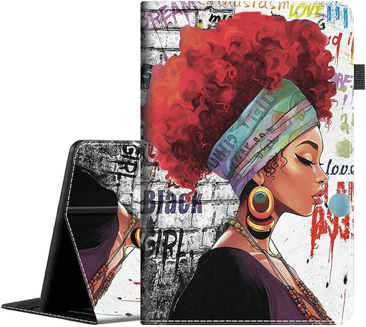 Case for All-New Amazon Fire Max 11 Tablet (13th Generation 2023 Release) Multi-Angle Stand Smart Protective Cover with Auto Wake/Sleep African Black Woman Graffiti Girls with Red Hair