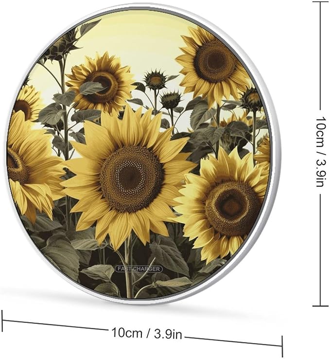 Yellow Sunflower Floral Wireless Charger Fast Wireless Charging Pad with USB Cable 10W Anti-Slip Magnetic Wireless Charger Portable Slim Charger Puck Travel Charging Station