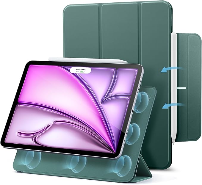 ESR for iPad Air 13 Inch Case M4/M3/M2 (2026/2025/2024) iPad Pro 12.9 Case Powerful Magnetic Attachment Slim Trifold Stand Case Supports Pencil Pro &amp Pencil (USB-C) Rebound Series Green