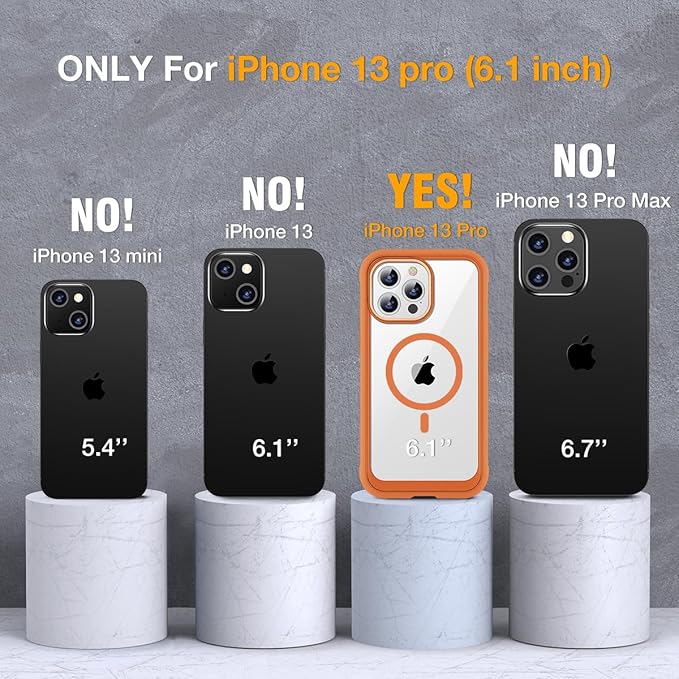 Miracase for iPhone 13 Pro Case 6.1with MagSafeBuilt in Screen ProtectorFull-Body Protection(Orange)