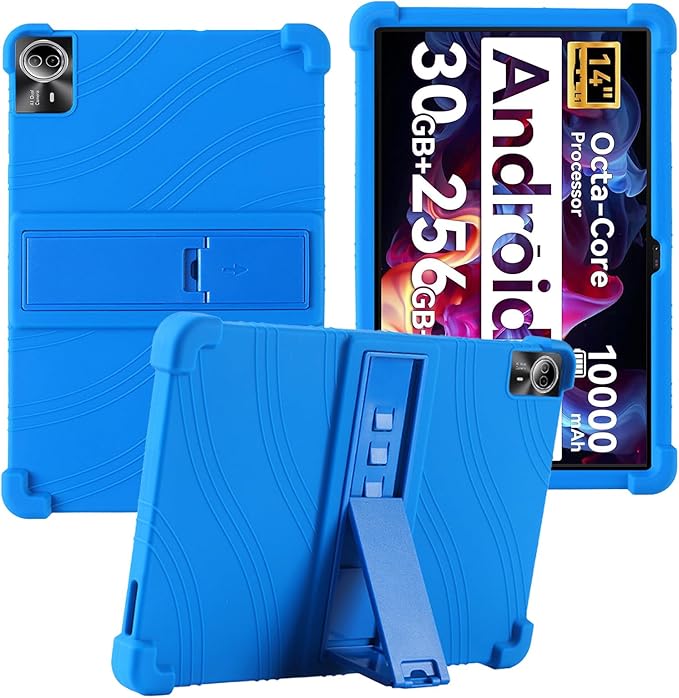 for Urao G140L 14 Inch Tablet CaseBOVUGAC Soft Silicone Adjustable Stand Shockproof Kids Friendly for Higrac G140L 14 Tablet(Blue)