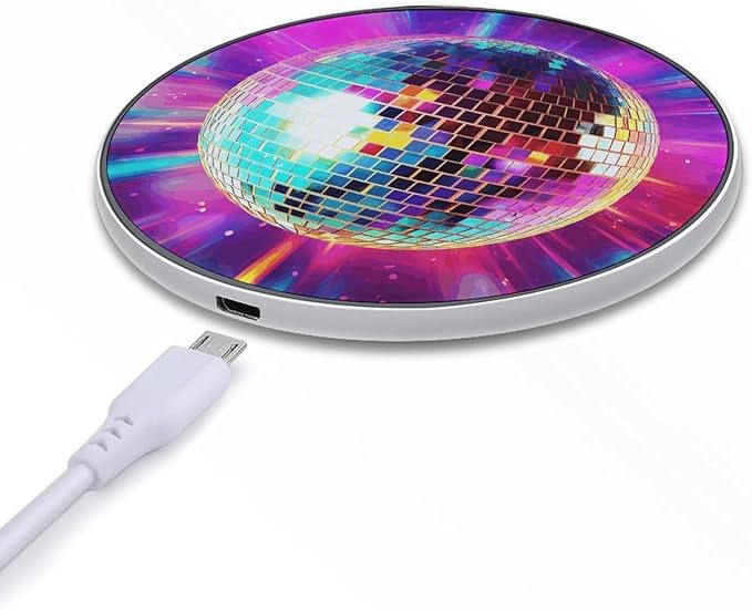 Space Disco Ball Wireless Charger Fast Wireless Charging Pad with USB Cable 10W Anti-Slip Magnetic Wireless Charger Portable Slim Charger Puck Travel Charging Station
