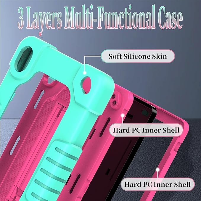 Shockproof Case for Walmart Onn 7 inch Tablet Case (2024 Model 100135924) Rugged Kids Friendly Case with Screen Protector Shoulder Strap Kickstand for Onn 7 4th Gen 2024 Model (GreenPink+2Pcs)