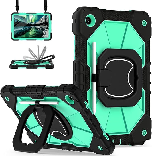 for Galaxy Tab A11+ Plus/A9+ Case 11” Rugged Case for Samsung Galaxy A9 Plus/A11+ Tablet with 360 Rotating Stand Screen Protector Shoulder Strap Pen Holder 2025/2023 Model Black Mint