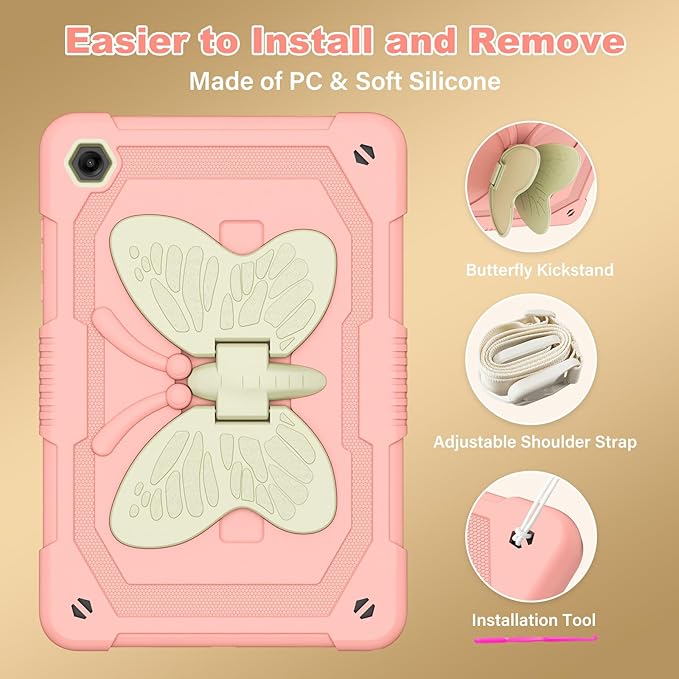 Cover for Samsung Galaxy Tab A11+ Plus/A9+ Plus Case with Screen Protector Galaxy Tab A11+/A9+ 11 inch 2025/2023 Released with Butterfly Stand Shoulder Strap Shockproof case for Kids Girl