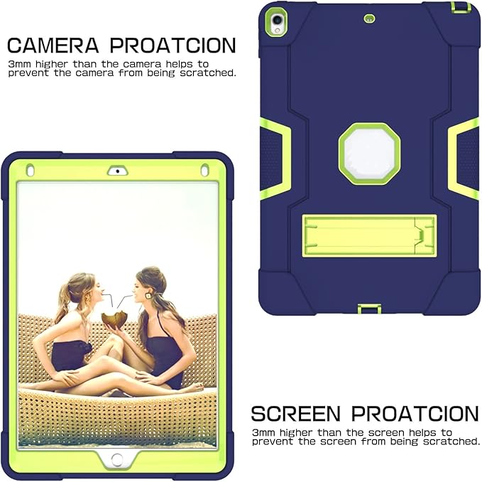 Jaorty 3 in 1 Hybrid Case for iPad Air 3 10.5 &amp iPad Pro 10.5 - Heavy Duty Rugged Stand Shockproof Anti-Slip Anti-Scratch Blue/Yellow Green