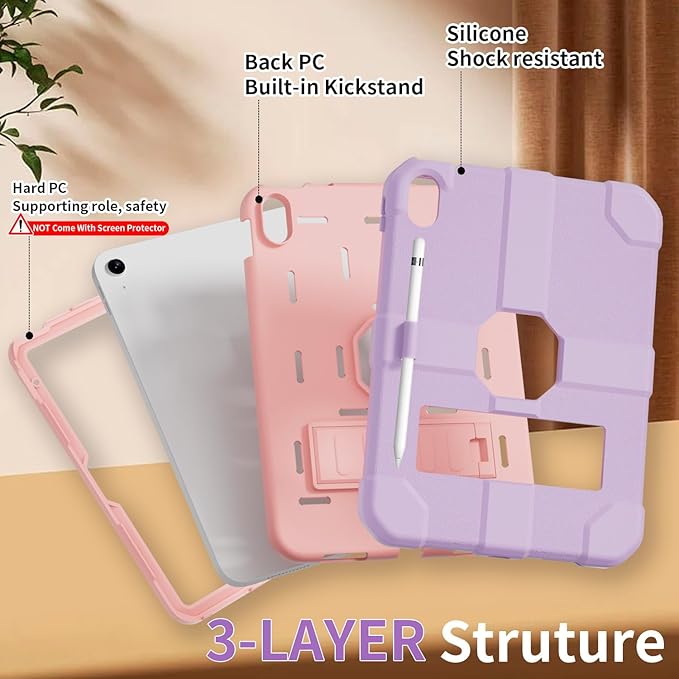 Case for iPad (A16) 11th Generation 11 Inch 2025 / iPad 10th Generation 10.9 Inch 2022 Rugged Heavy Duty Protective Cover [Built-in Pencil Holder ] for iPad 11/10 Gen (EggplantPurple)