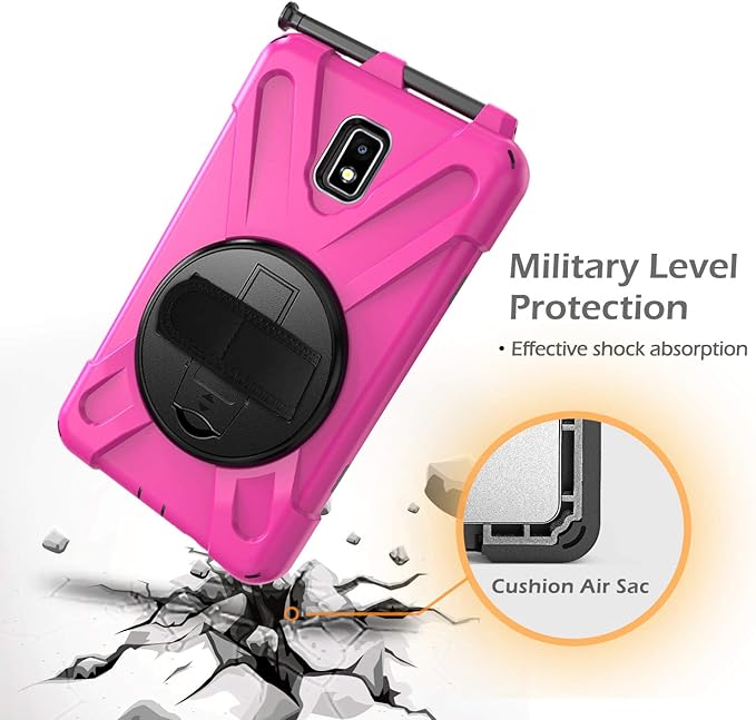 Case for Samsung Galaxy Tab Active 2 8.0 T390 T395 T397 Military Grade [15 ft Drop Tested] Full-Body Shockproof Protective Cover with 360° Rotation Stand Hand Strap &amp Pencil Holder