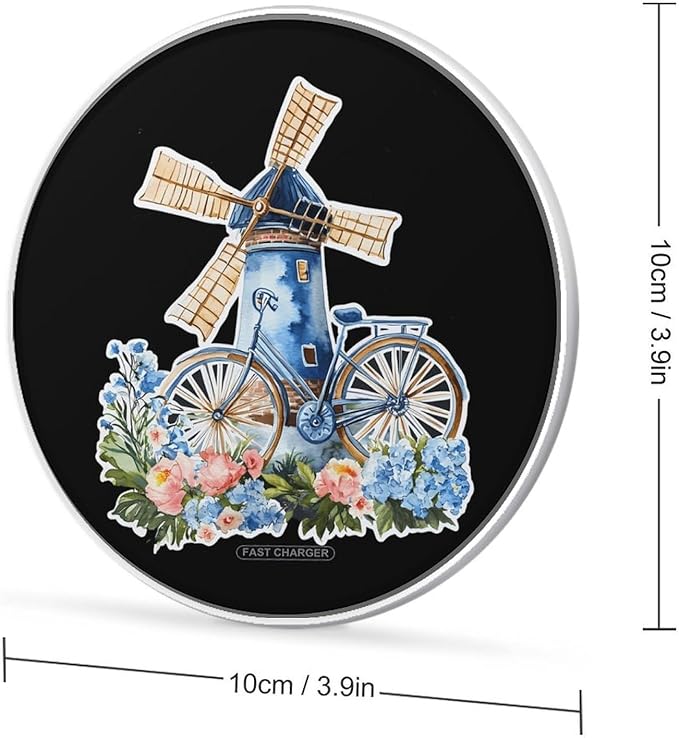 Dutch Windmill Bike Flowers Phone Charger Magnetic Charging Pad Anti-Slip with USB Cable