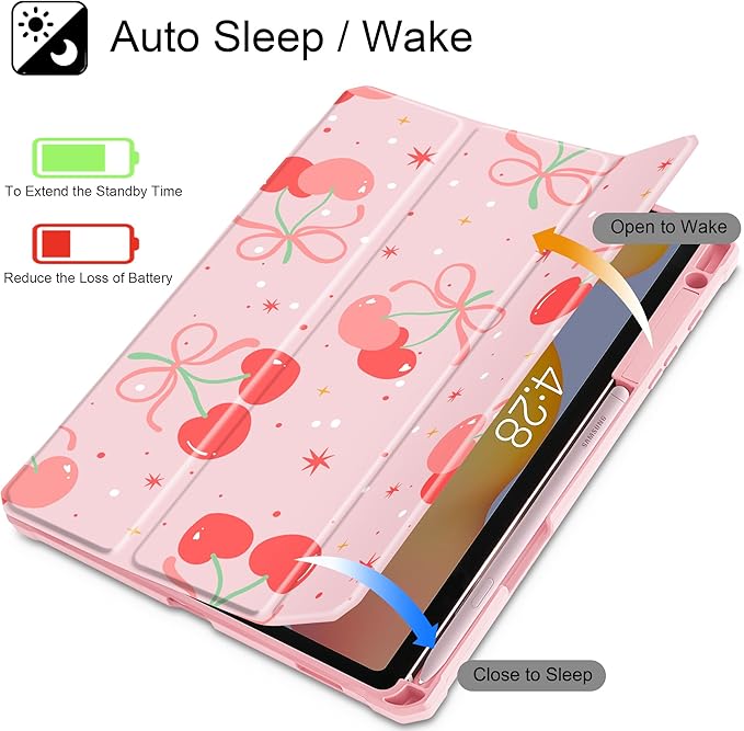 Tuiklol for Samsung Galaxy Tab S6 Lite 10.4 inch 2024 2022 2020Buit in S Pen Holder with Shockproof Protective Cover Clear Transparent Back Shell Auto Wake/Sleep Etro Cherry