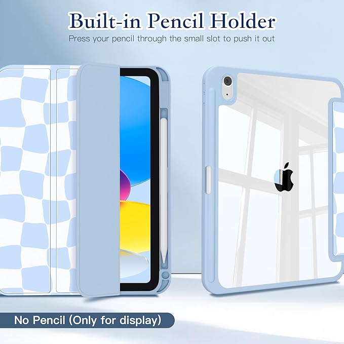 CISSOOK Case for New iPad 11 Inch 2025 (A16) / 10.9 inch iPad 10th Generation 2022 with Apple Pencil Holder Auto Wake/Sleep Light Blue Checkerboard