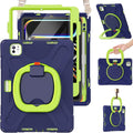 BRAECN for iPad Pro 11 Inch Case (M5/M4) 2025/2024 Shockproof Silicone Cover with Built-in Screen Protector Multiple Adjustable Viewing Angles Shoulder Strap Handle Grip Pencil Holder Navy Green