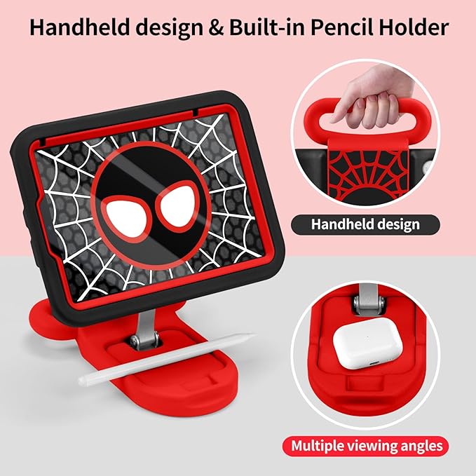 Kids Case for iPad mini 7 (A17 Pro) 2024 / iPad mini 6 2021 Child Friendly Case with Adjustable Portrait/Landscape StandHeavy Duty Cover with Screen Protector for iPad mini 7/6 8.3 inch (BlackRed)