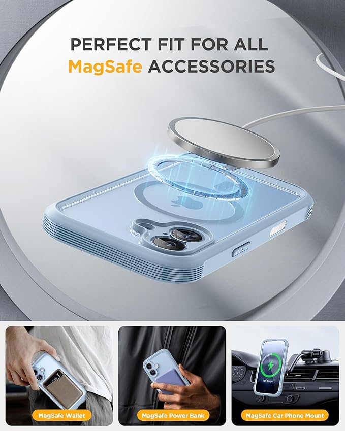 Miracase for iPhone 17 Case 6.3'' Full-Body Military Grade Drop Protection Outdoor Phone case with Built-in Glass Screen &ampCamera ControlEasy InstallationNo GapCompatible with MagSafeLight Blu