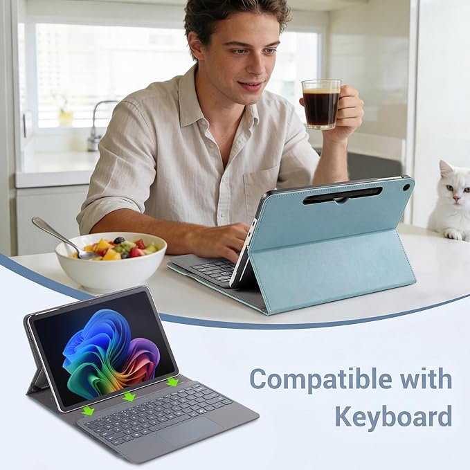 CoBak Case for Microsoft Surface Pro 12 (2025) Premium Business Cover with Multi-Angle Stand Embedded Stylus Holder Keyboard Support &amp Built-in Organizer – Tailored for ProfessionalsLight Blu