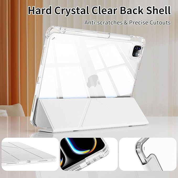 kenke Case for iPad Air 13 Inch (M3 2025/M2 2024) iPad Pro 12.9 Inch 6th/5th Generation (2022/2021) with Pencil Holder Y Folding Stand Cover with Hard Clear PC Back Support Touch ID Light Gray