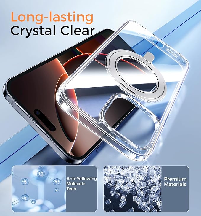 MAGIC JOHN for iPhone 15 Pro Case 360° Rotatable Magnetic Invisible Stand Fit for MagSafe 15 Pro Phone Case 16FT Military Grade Shockproof for iPhone 15 Pro Case with Kickstand Clear