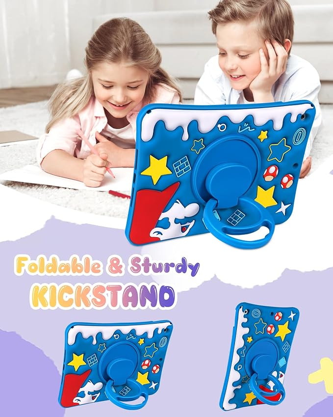 Cute Case for iPad 9th/8th/7th Generation - Silicone 3D Design for Girls Women Girly Kawaii Funny Cartoon Soft Stand for iPad Case 9th/8th/7th Generation with Lanyard 10.2 InchBlue Maliao