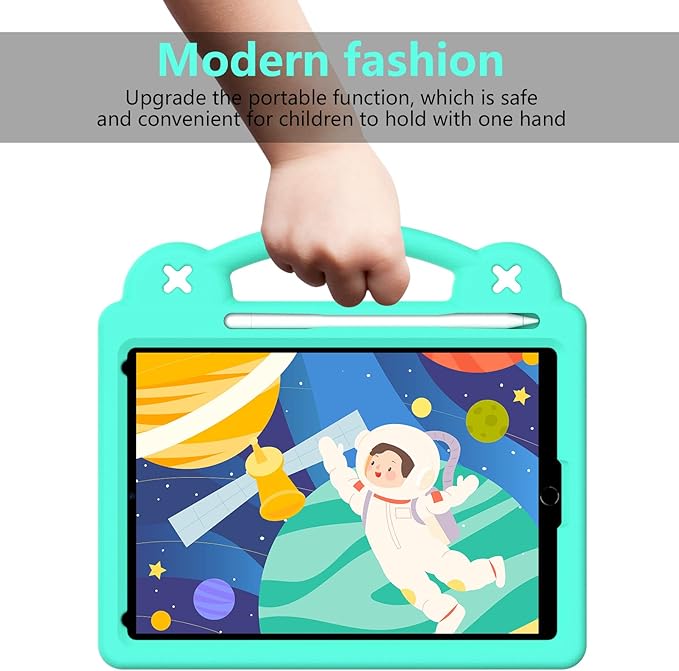 Dteck for iPad 9th/8th/7th Generation 10.2 Kids CaseCartoon Panda Shockproof Rugged Lightweight Convertible Handles Stand Kid Friendly Case with Pencil Holder for iPad 10.2 2021/2020/2019Mint Green