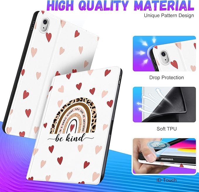for iPad 10th Generation Case 10.9 Inch for iPad 11th(A16) 2025 Girls Cute Kids Women Folio Cover Pencil Holder Boho Rainbow Aesthetic Design Girly Kawaii Teens Tablet Cases for Apple 10/11