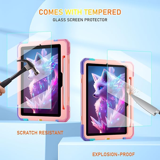 KCJ for iPad Pro 11 Case (M4) 2024with Tempered Glass Screen ProtectorCute Protective Case with Folding Stand/Pencil Holder/Shoulder Strap for iPad Pro 11 2024 (5th Generation) (Rainbow)