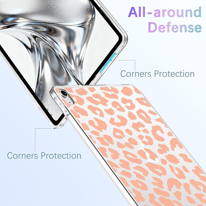 for iPad Air 13 (M3) 2025/ (M2) 2024Orange Leopard Print Crystal Clear CaseSlim Lightweight Anti-Scratch Soft TPU Bumper Hard Acrylic Back Cover for Women