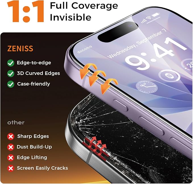 NeverBreak 9H+ Hardness for iPhone 17 Screen Protector 12FT Military Grade Protection (Scratch Shatter Drop Resistance) Tempered Glass Full Edge Coverage 6.3 2025 2 Pack with De-Bubble Card