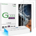 amFilm 3D Curved Tempered Glass for S22 Ultra Screen Protector Samsung Galaxy 5G 6.8 Inch Fully Compatible with UltraSonic Fingerprint Scanner and S Pen Upgraded Easier UV Gel Application(2 Pack)