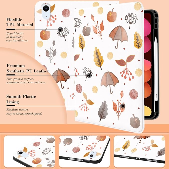 MAYCARI Fall Orange Apples Leaves iPad Case for iPad Air (M2) 2024 13 Inch with Pencil Holder Handmade iPad Air 6th Generation Case Autumn Fine Grained iPad Protecitve Hard Case with Auto Wake/Sleep