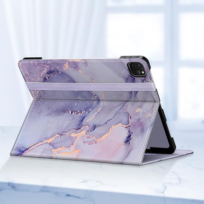 Fintie Folio Case for iPad Pro 12.9 6th Generation 2022 Multi-Angle Smart Stand Cover w/Pencil Holder &amp Pocket Also Fit iPad Pro 12.9 2021 5th &amp 2020 4th &amp 2018 3rd Gen Lilac Marble