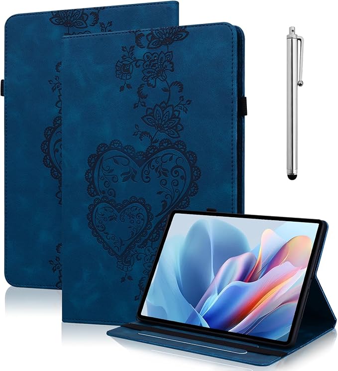 Case for Lenovo Tab Plus 11.5 Inch 2024 Embossed Premium PU Leather Case with Stand/Pencil Holder/Card Slots/Elastic Band for 11.5 Lenovo Tab Plus 2024 Release-Dark Blue