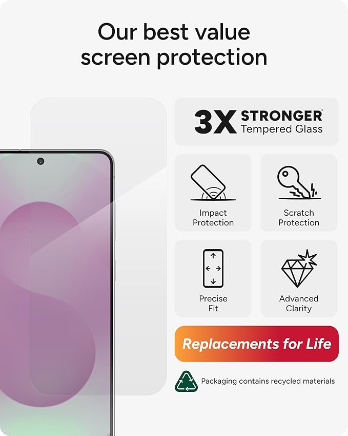 ZAGG Glass+ Samsung Galaxy S25 Edge Screen Protector – Extreme Impact &amp Shatter Protection Scratch-Resistant Smudge-Resistant Fingerprint Scanner Compatible InvisibleShield Easy Installation
