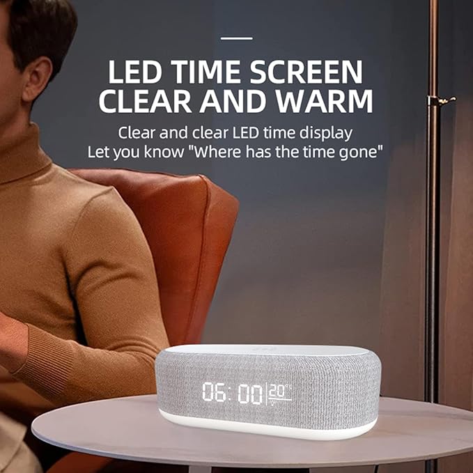 Wireless Charging Station 4 in 1 Wireless Charger with Digital Alarm Clock15W Power Multi Functional Fast Wireless Charging StationTemperature Display Night Light (White)