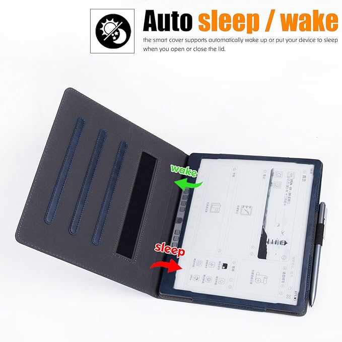 BOZHUORUI Case for Penstar eNote 2 Paper TabletPU Leather Protective Folio Cover with Auto Sleep Wake Multiple Viewing Angles Stand Cover with Hand Strap (Dark Blue)
