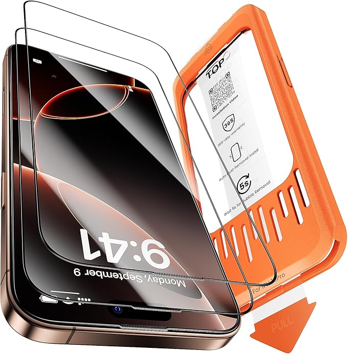 2-Pack for iPhone 16 Pro Screen ProtectorMilitary Grade ShatterproofBubble-Dust Free Box9H+ HD Tempered GlassFull CoverageScratch &amp Smudge Resistant for iPhone 6.3 inch