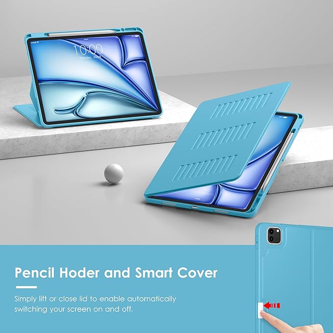 VIKESI Case for iPad Air 13 inch (M4) 2026 / (M3) 2025 / (M2) 2024Multiple Angles Magnetic Stand CoverShockproof Soft BackPencil Holderand Auto Sleep/WakeSky Blue